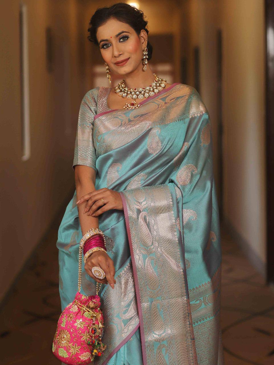 Exquisite Soft Lichi Silk Saree with Rich Jacquard Weaving