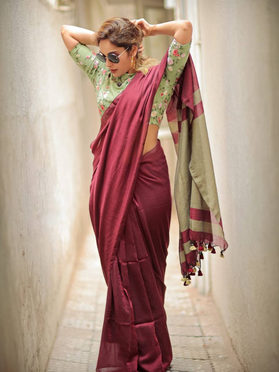 Elegant Soft Lilan Slab Saree Rich Pallu