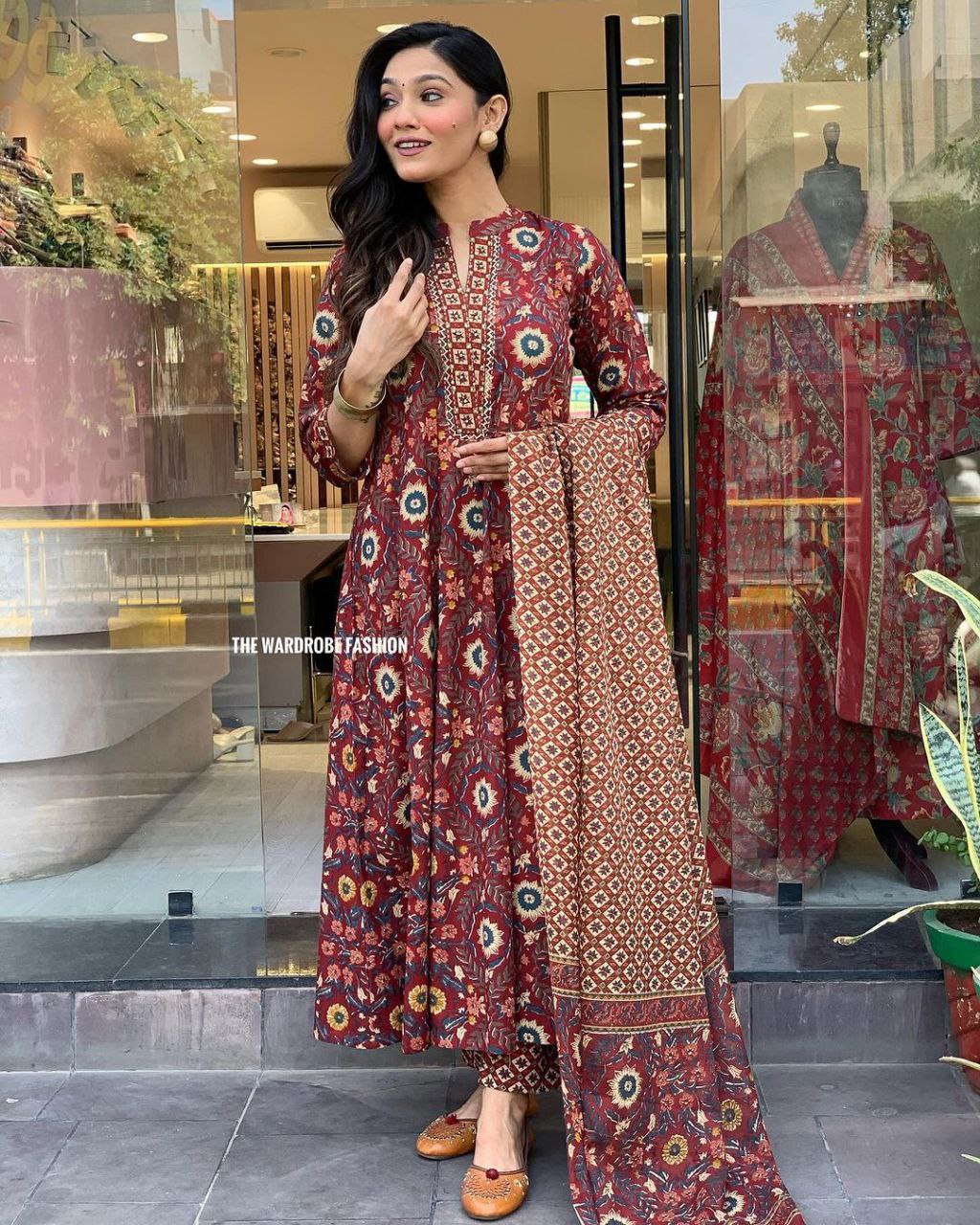 Maroon Color Cotton Printed Hand Work Salwar Suit