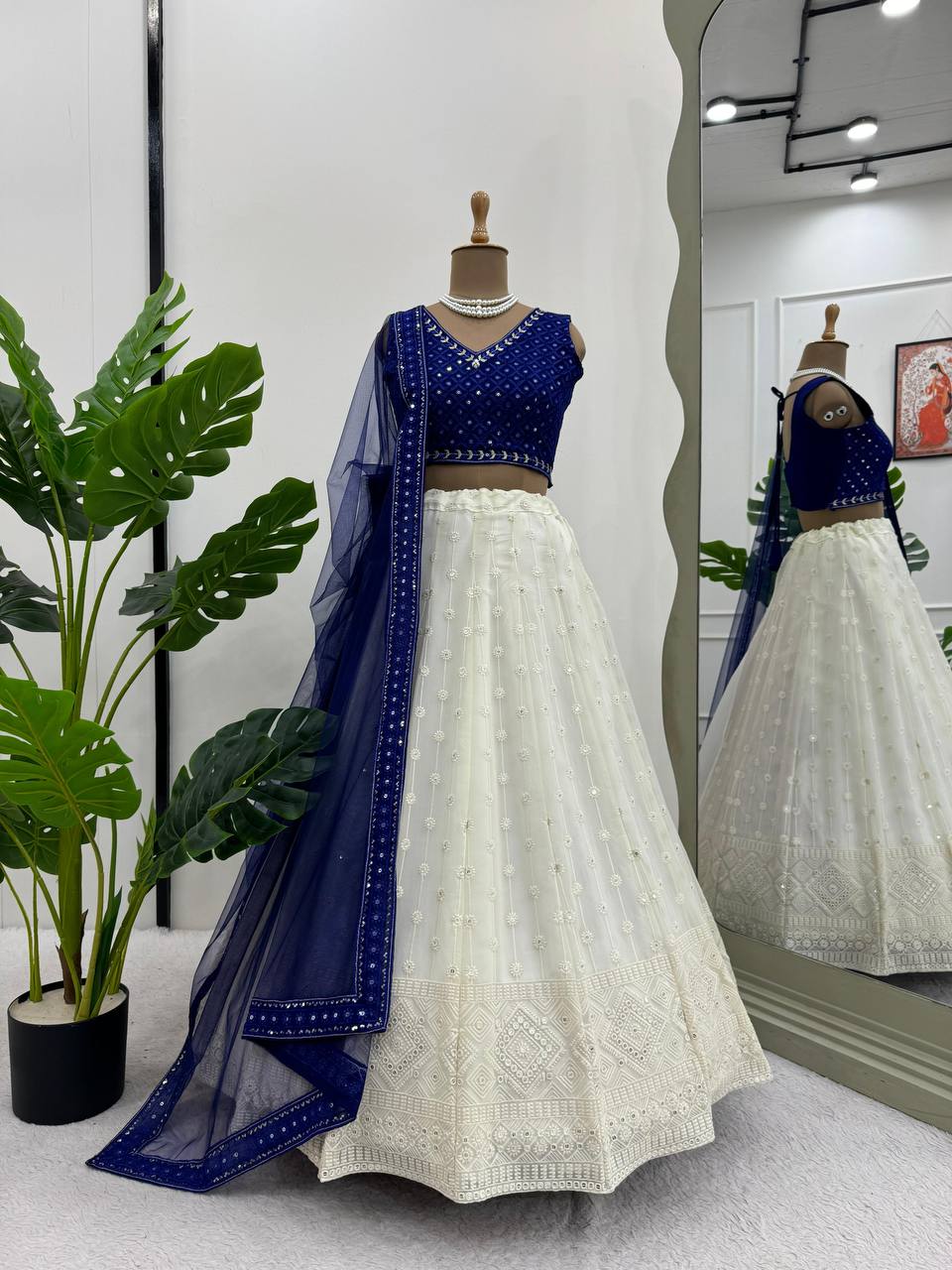 Blue Color Wedding Wear Georgette Sequence Work Lehenga Choli