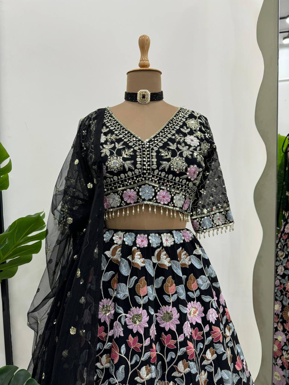 Black Color Wedding Wear Georgette Sequence Work Lehenga Choli