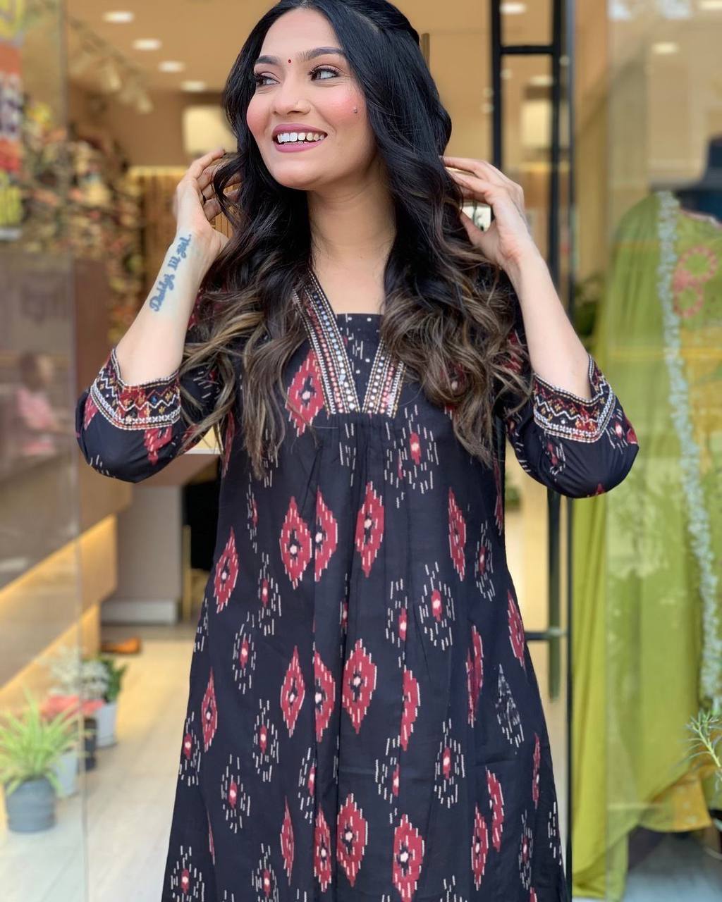 Black Color Cotton Embroidery Printed Work Salwar Suit For Women