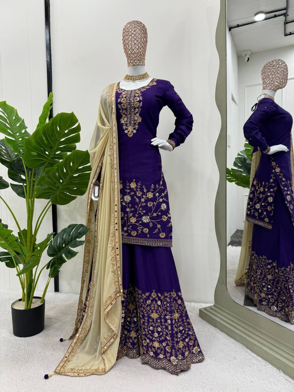 Latest Violet Color Chinon Silk Sequence Work Salwar Suit