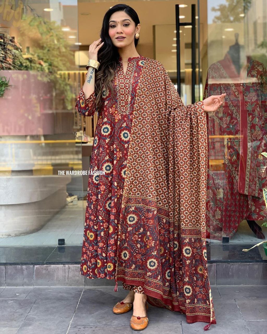 Maroon Color Cotton Printed Hand Work Salwar Suit