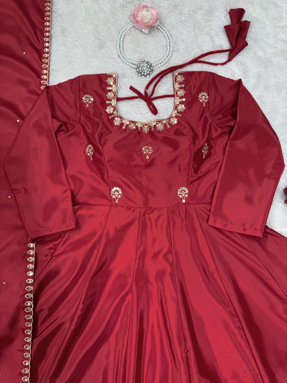 Red Color Natural Crape Sequence Salwar Suit