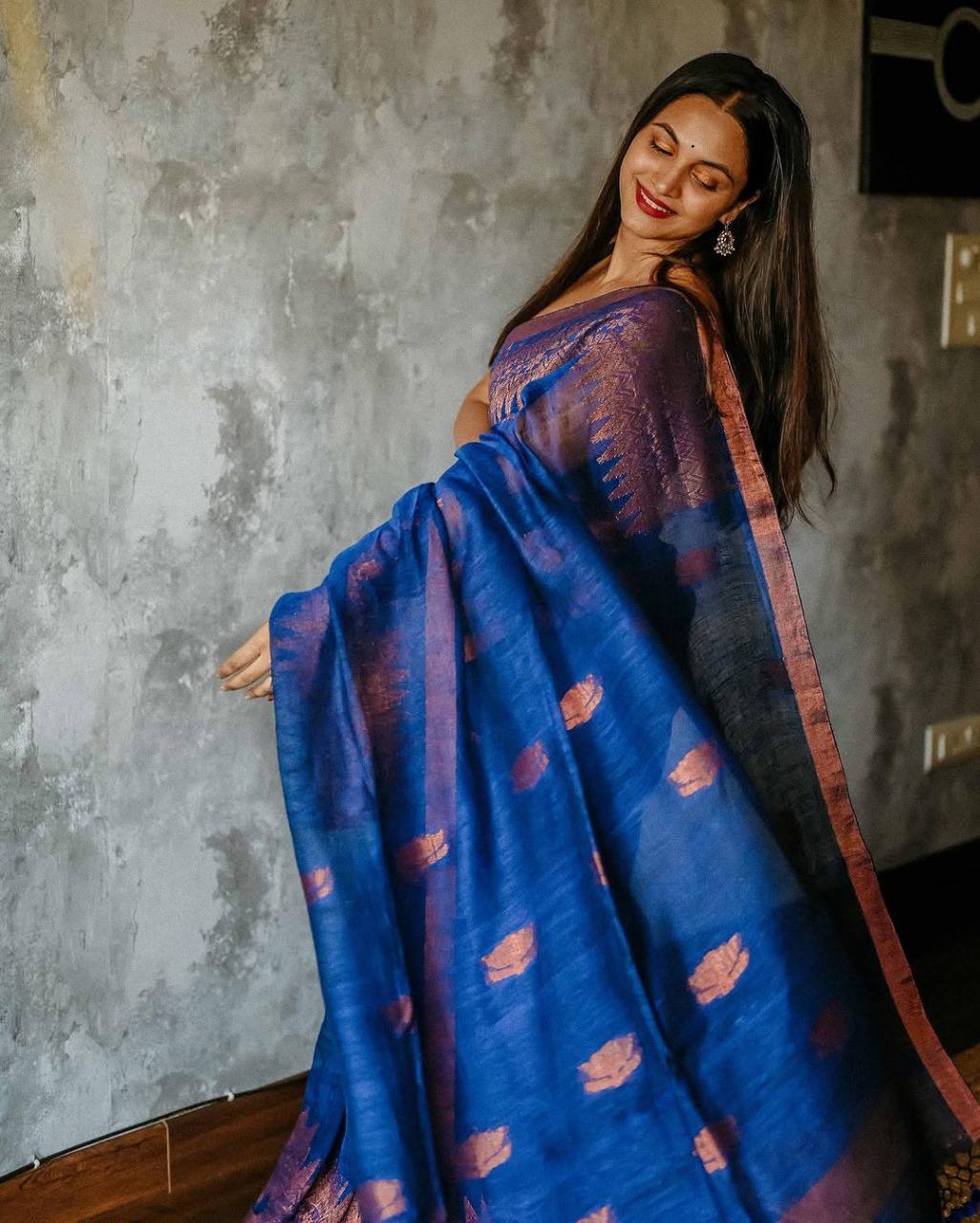 Blue Color Linen Cotton Weaving Saree