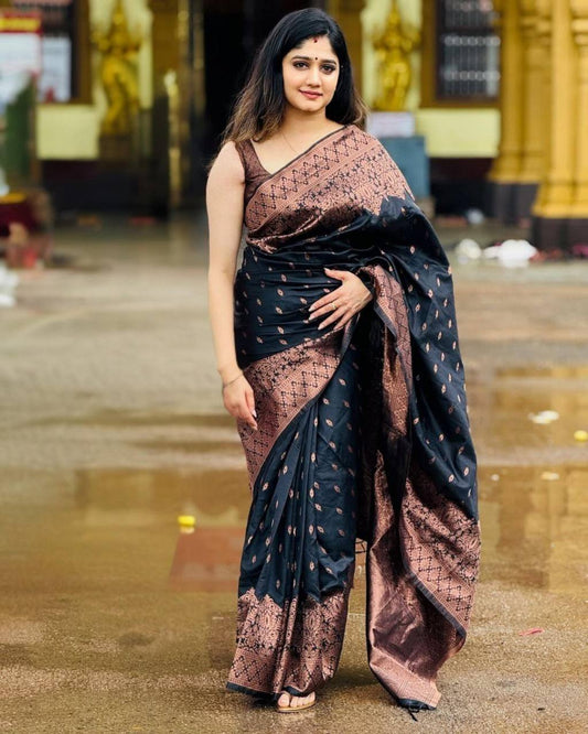 Lichi Silk Black Color Jacquard Saree