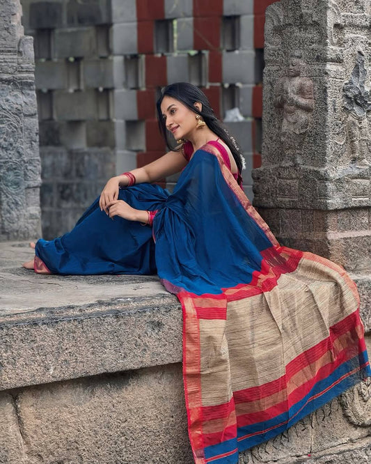 Latest Blue Color Banarasi Silk Saree