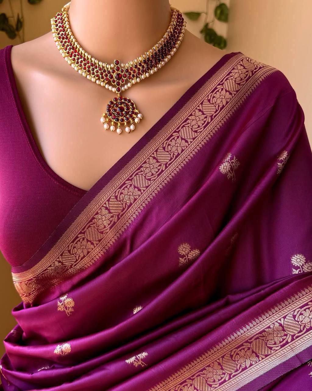 Wine Color Lichi Silk Jacquard Saree