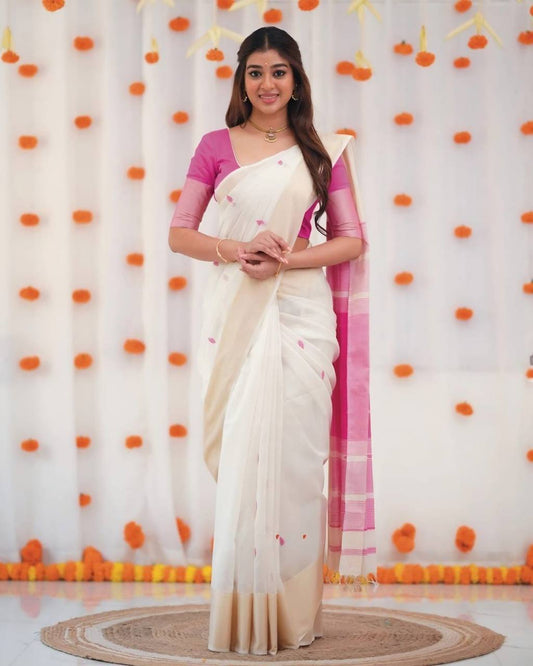 Exquisite Soft Linen Slub Saree with Rich Jacquard Artistry