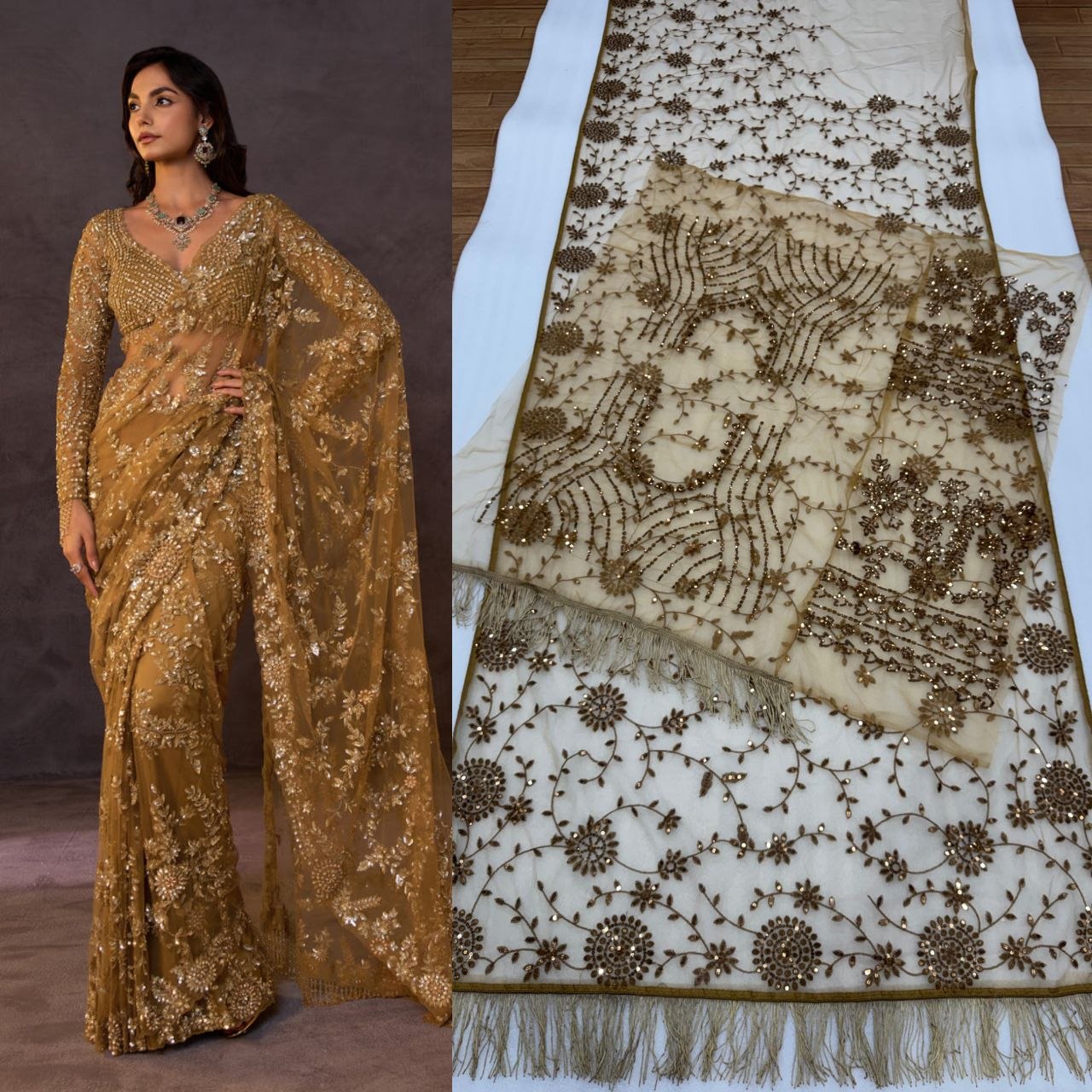 Heavy Mono Net Embroidery Saree