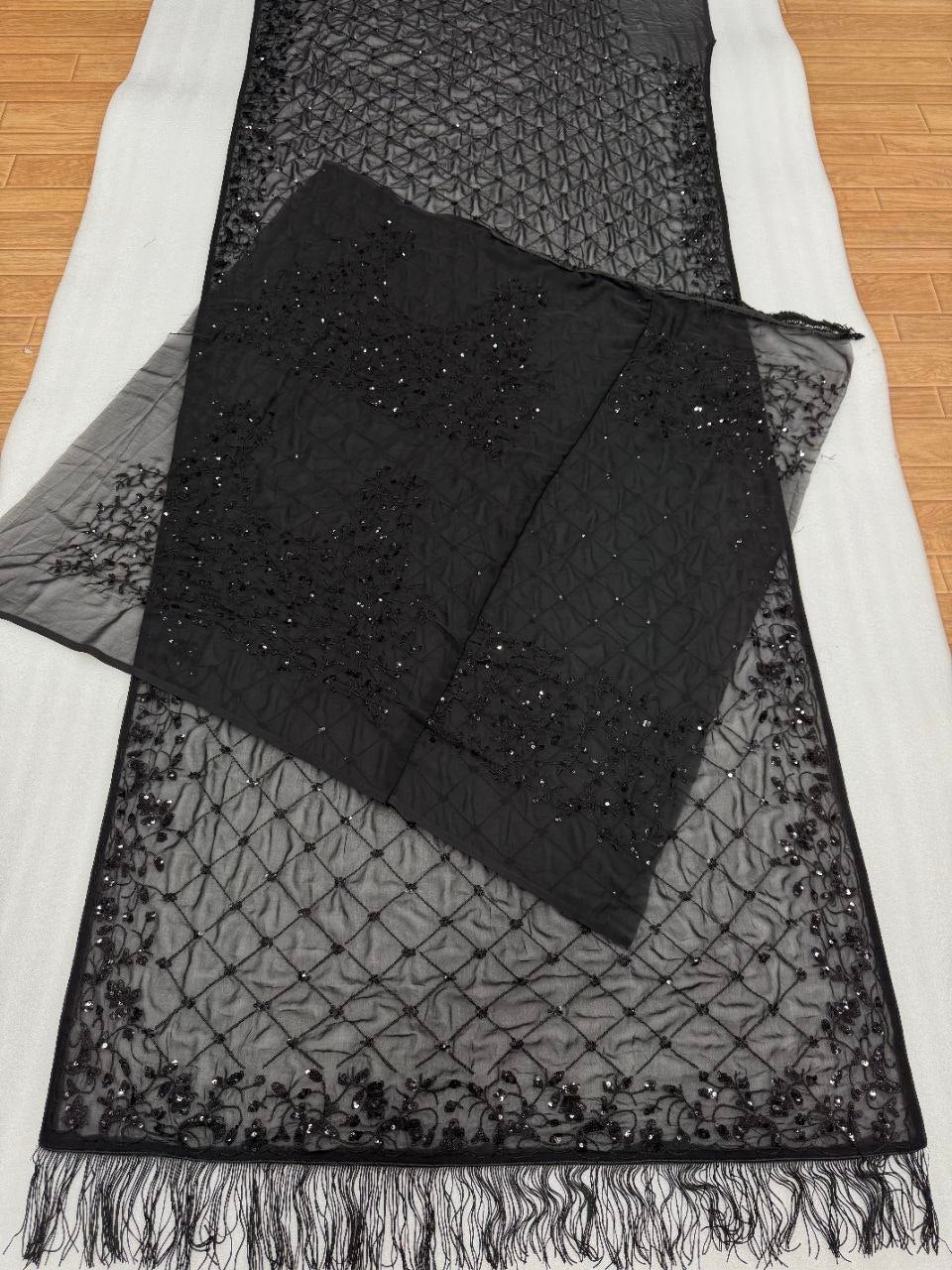 Heavy Georgette 5mm Sequins & Multi Embroidery Designer Saree with Zalar Border