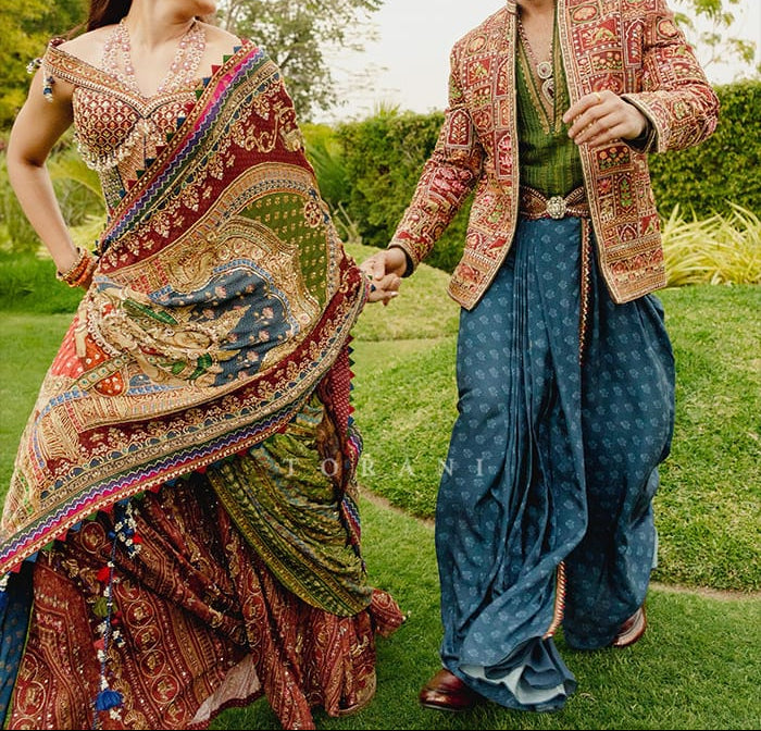 Rashmika Elegant Rich Look Silk Crep Print Mirror Work Saree