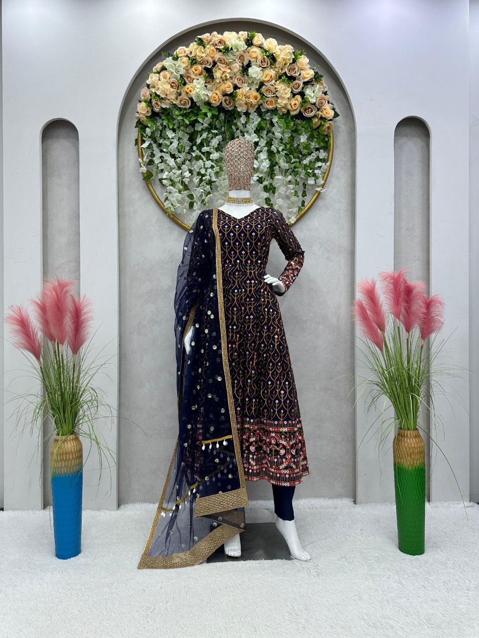 Fascinating Latest Georgette Anarkali Salwar suit With Embroidery And Sequence Work