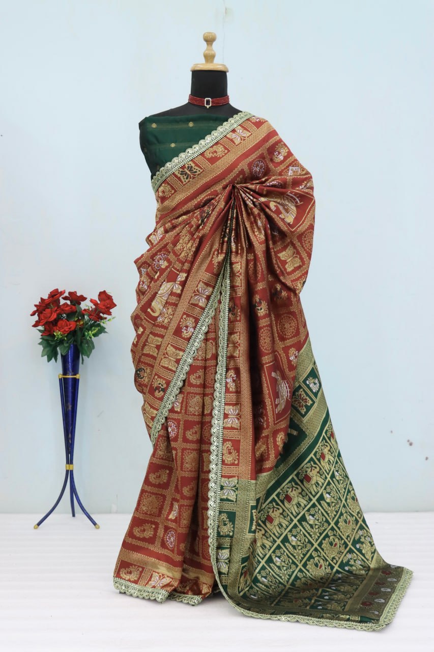Designer Banarasi Silk Saree With Silk Blouse Piece