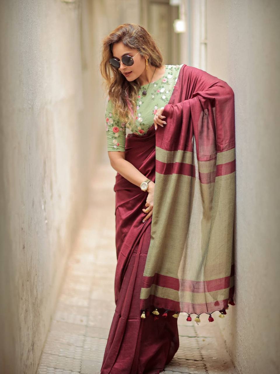 Elegant Soft Lilan Slab Saree Rich Pallu