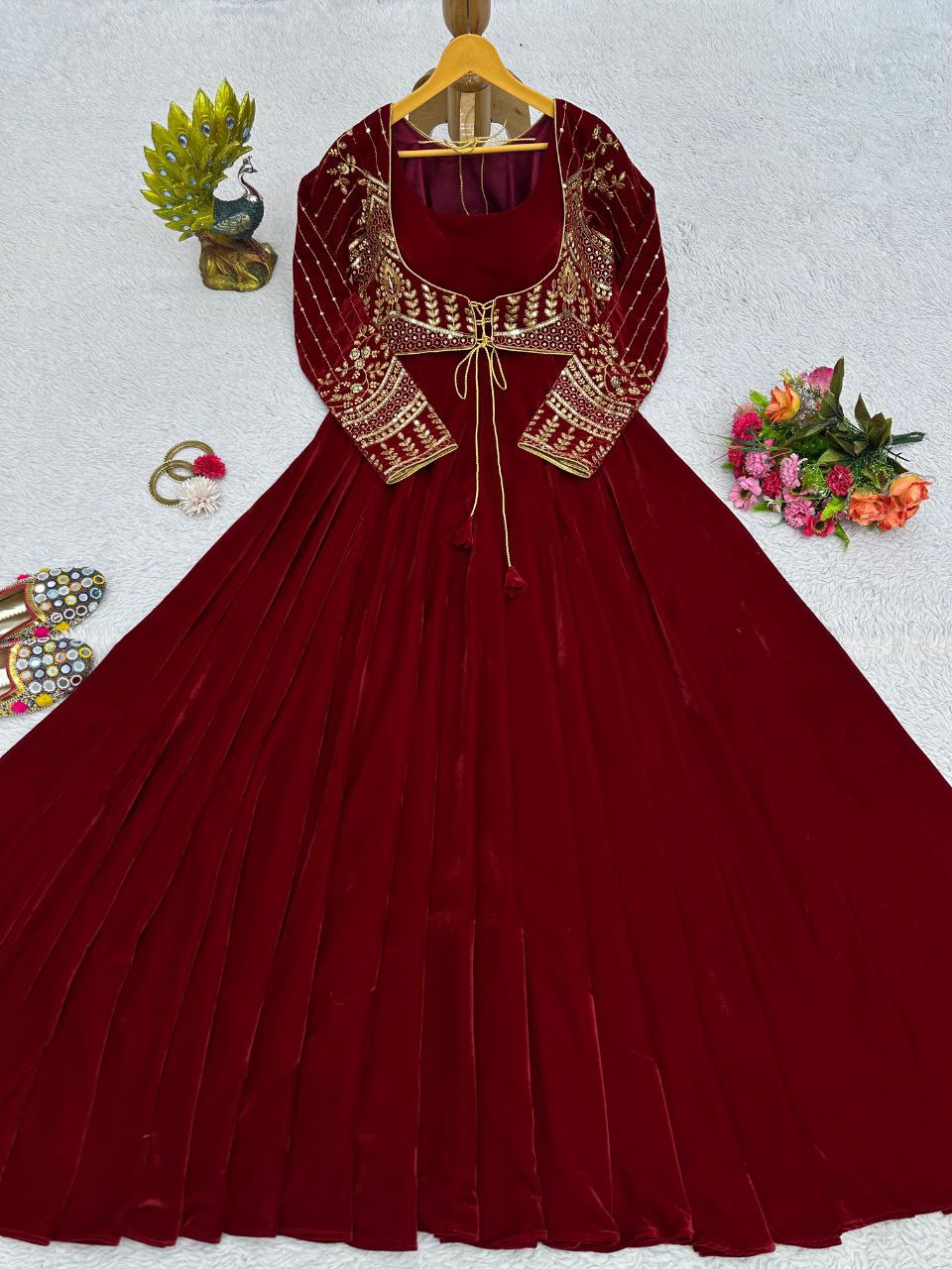 Attractive Maroon Color Gown With Koti