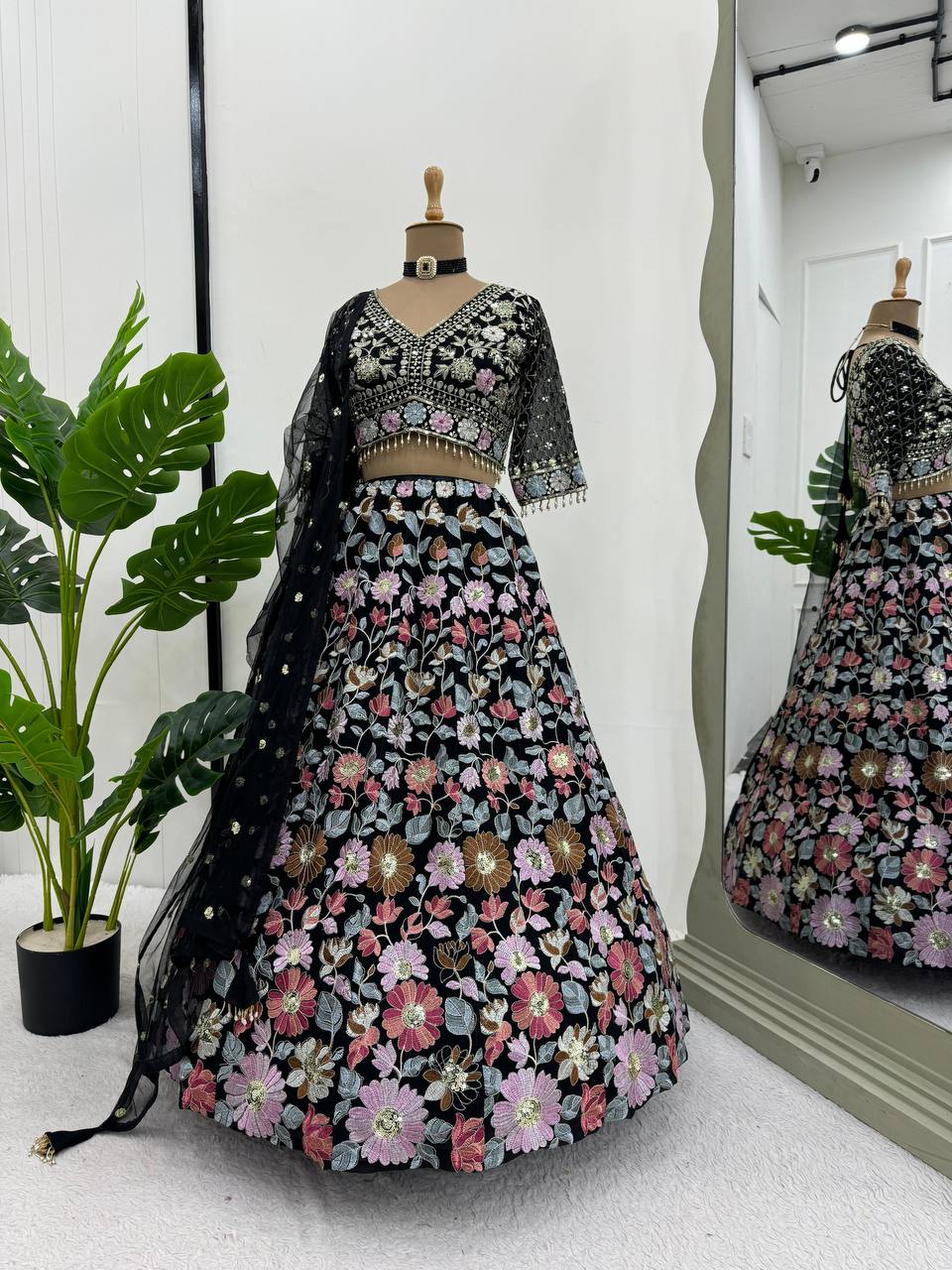 Black Color Wedding Wear Georgette Sequence Work Lehenga Choli