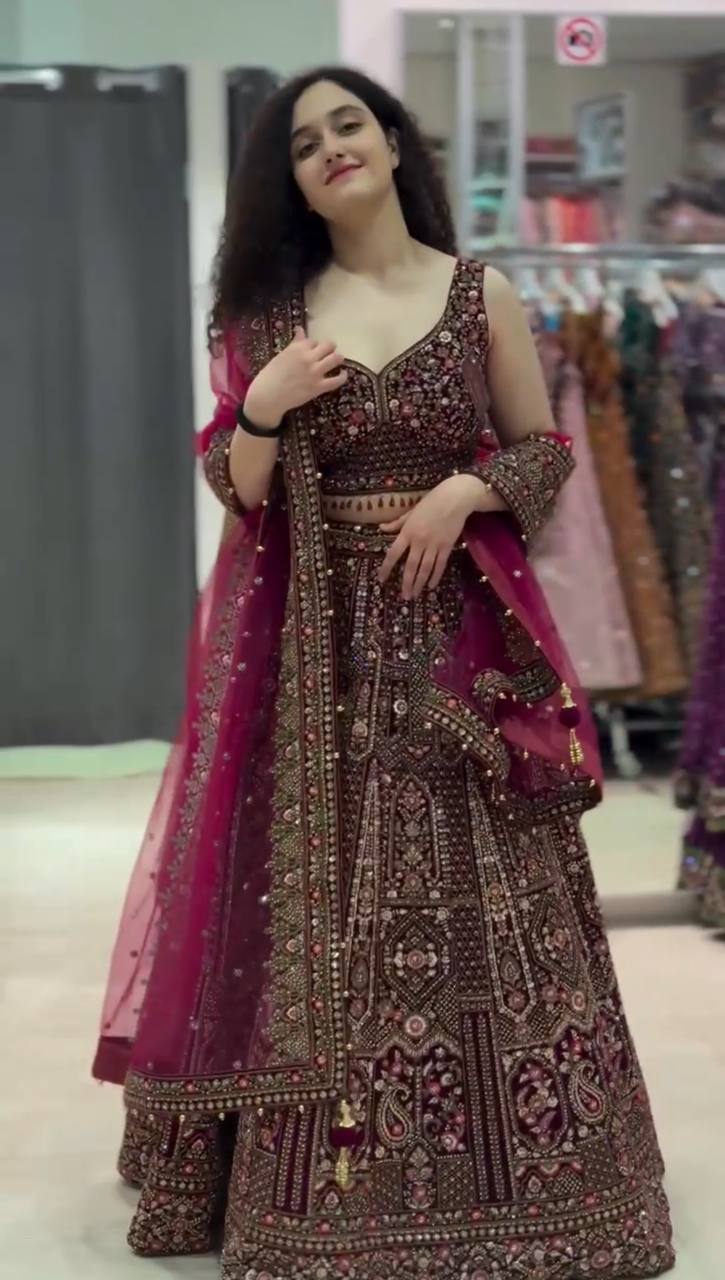 Maroon Color Georgette Sequence Embroidered Work Lehenga Choli