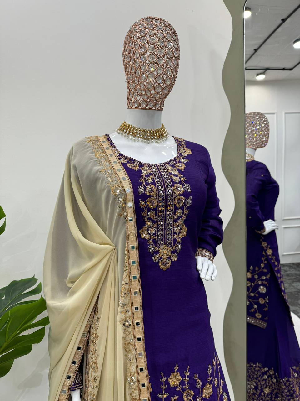 Latest Violet Color Chinon Silk Sequence Work Salwar Suit