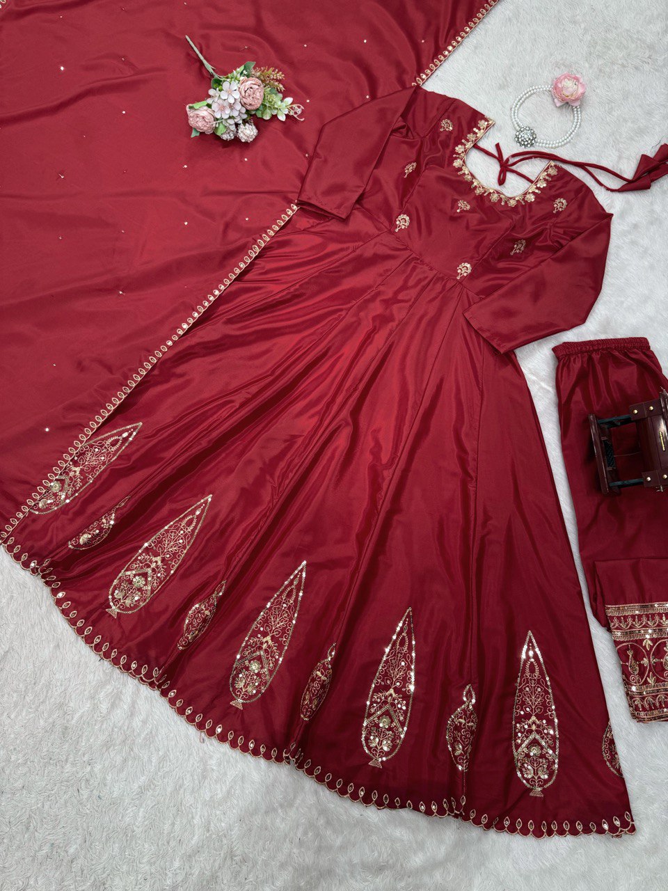 Red Color Natural Crape Sequence Salwar Suit