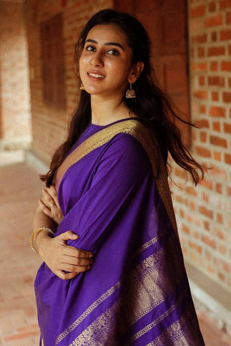 Violet Color Lichi Silk Jacquard Saree