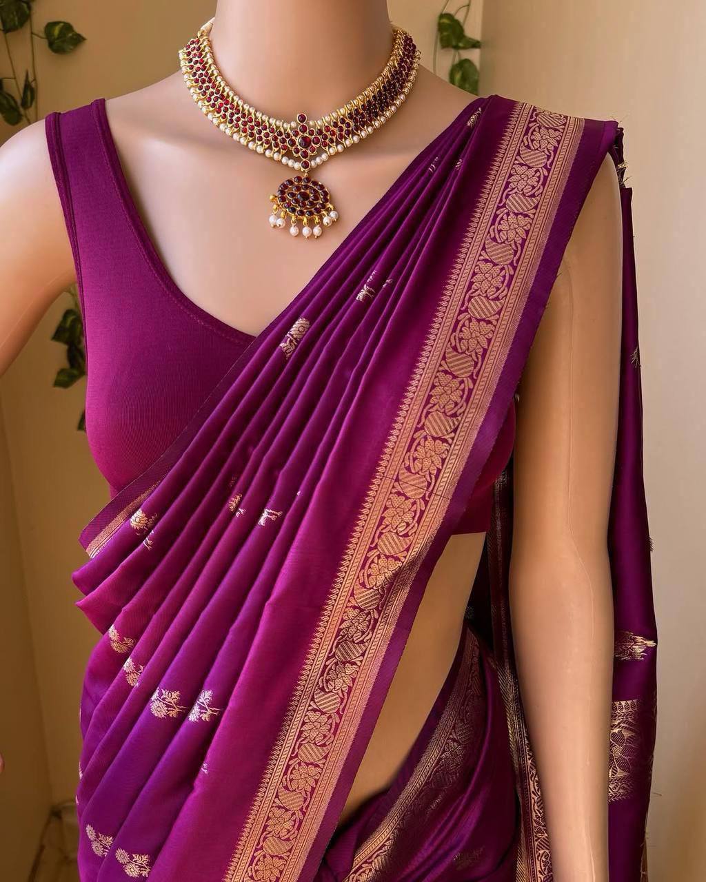Wine Color Lichi Silk Jacquard Saree