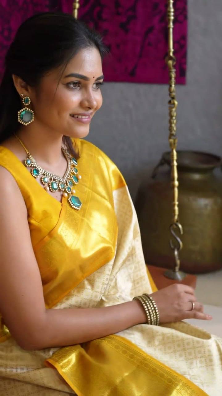 Mustard Color Lichi Silk Jacquard Saree