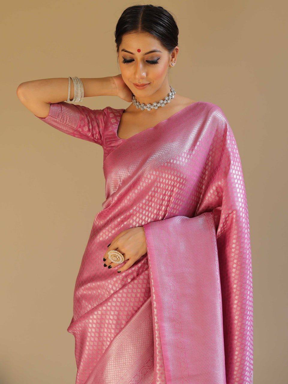 Pink Color Banarasi Silk Jacquard Saree