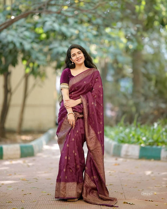 Elegant Soft Lichi Silk Saree with Rich Jacquard Weaving Designer Pallu