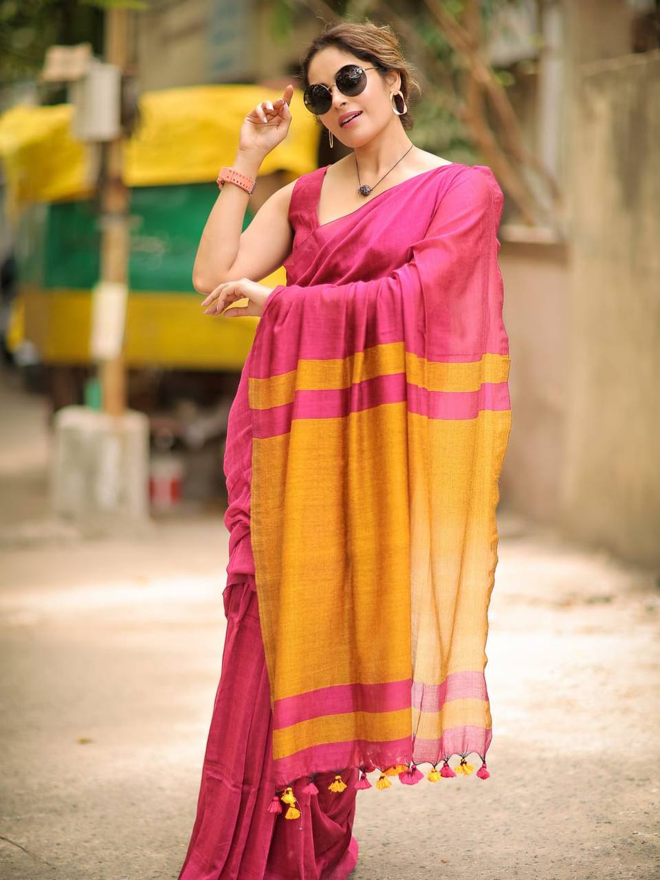 Elegant Soft Lilan Slab Saree Rich Pallu