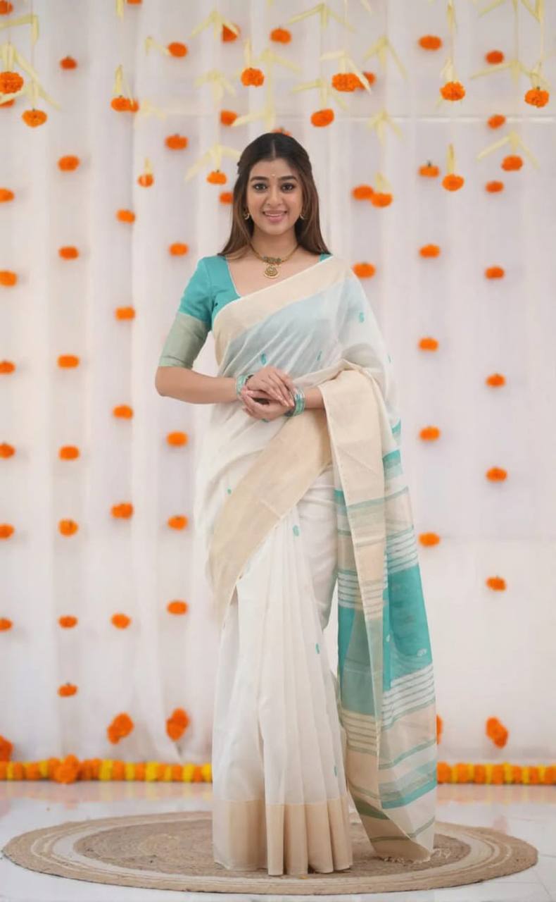 Exquisite Soft Linen Slub Saree with Rich Jacquard Artistry