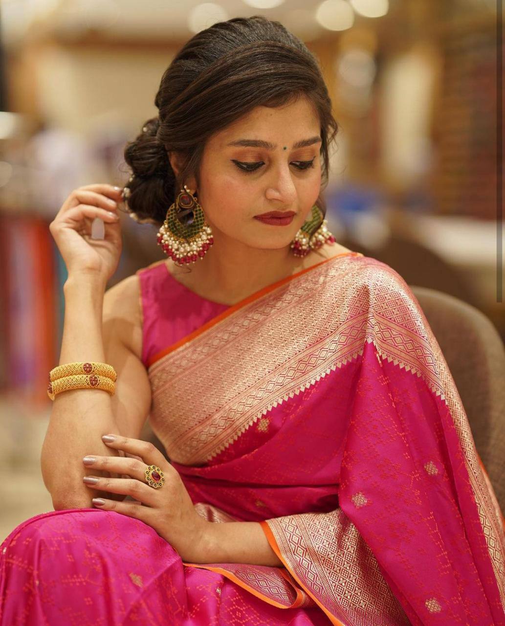 Pink Silk Jacquard Saree