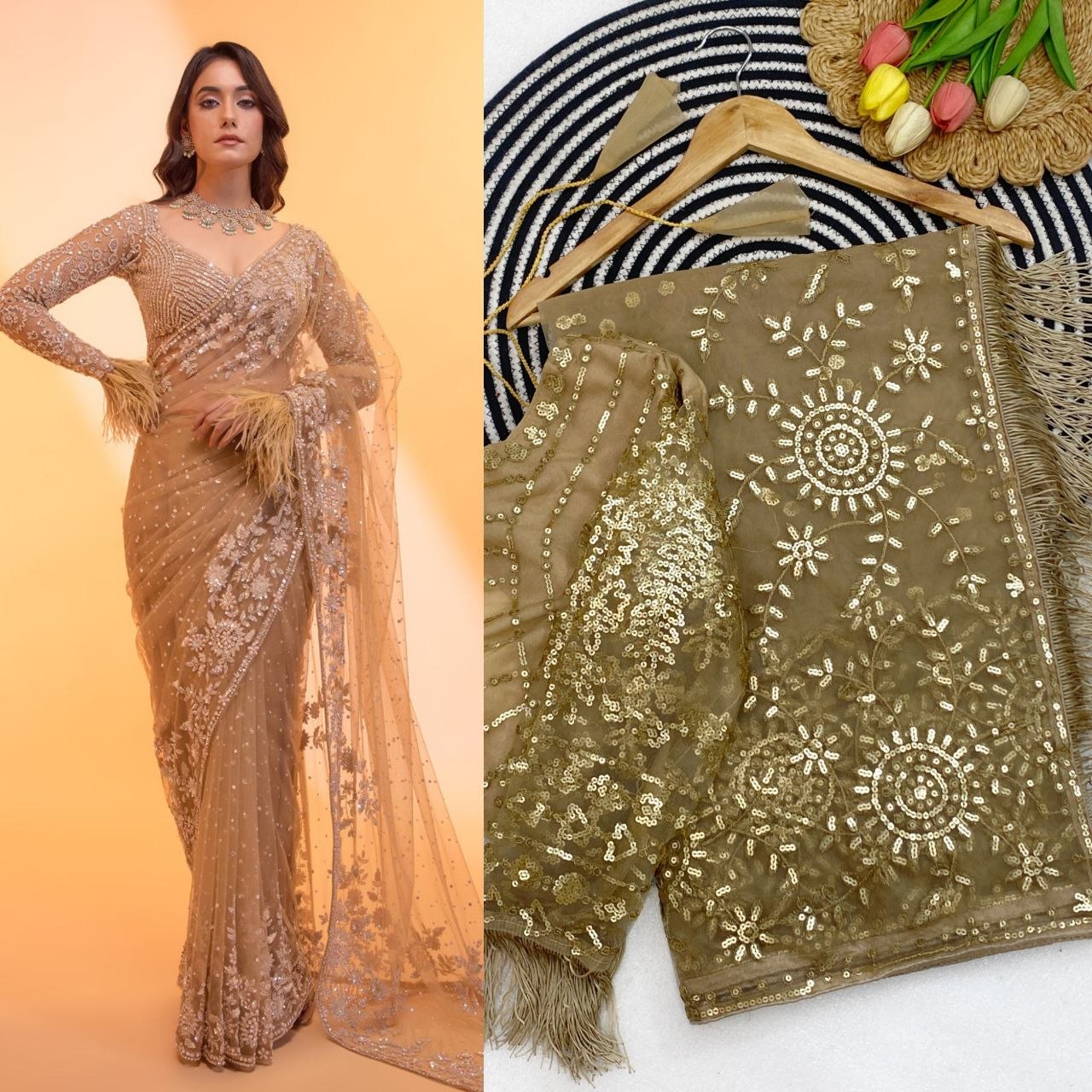 Heavy Mono Net Embroidery Saree
