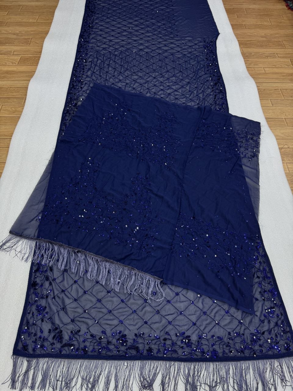 Heavy Georgette 5mm Sequins & Multi Embroidery Designer Saree with Zalar Border
