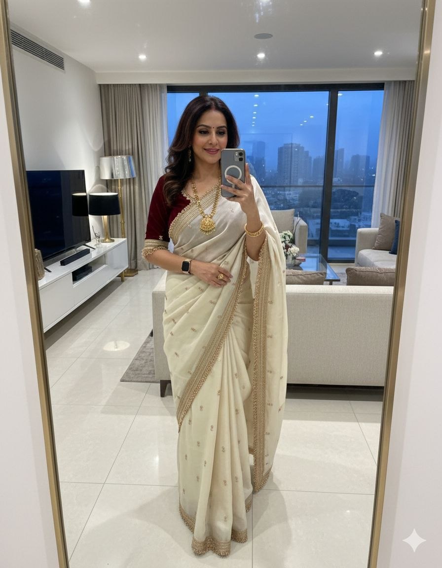 Fandy Satin Sequence Butti Ebroidery Sik Saree with Blouse