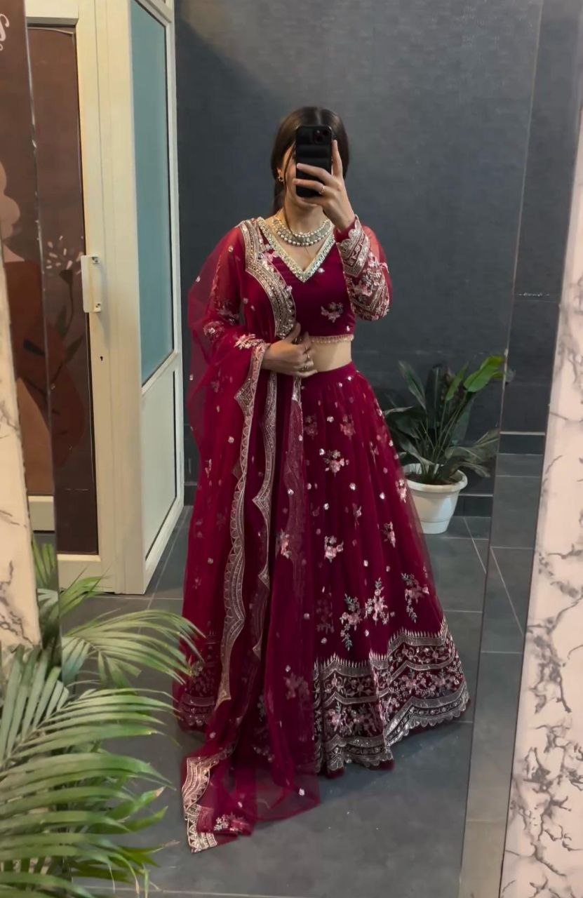 Beautiful Cherry Red Color Lehenga choli