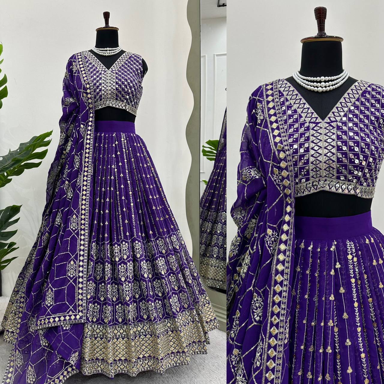 Amazing Purple Color Georgette Sequence Work Lehenga Choli