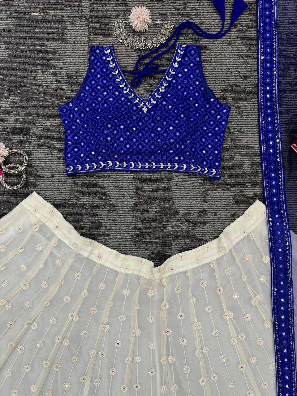 Blue Color Wedding Wear Georgette Sequence Work Lehenga Choli