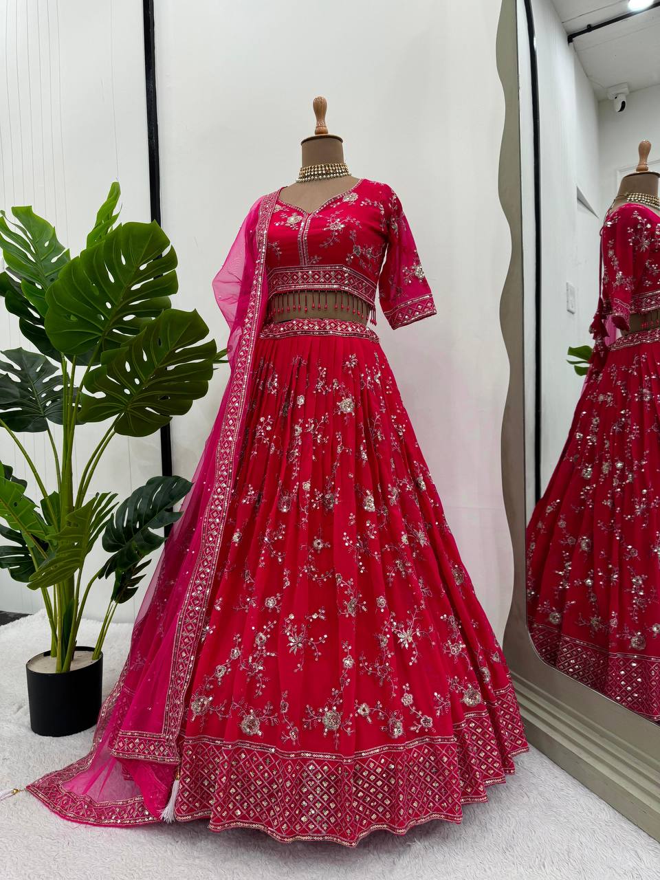 Wedding Wear Red Color Georgette Thread Sequence Work Lehenga Choli