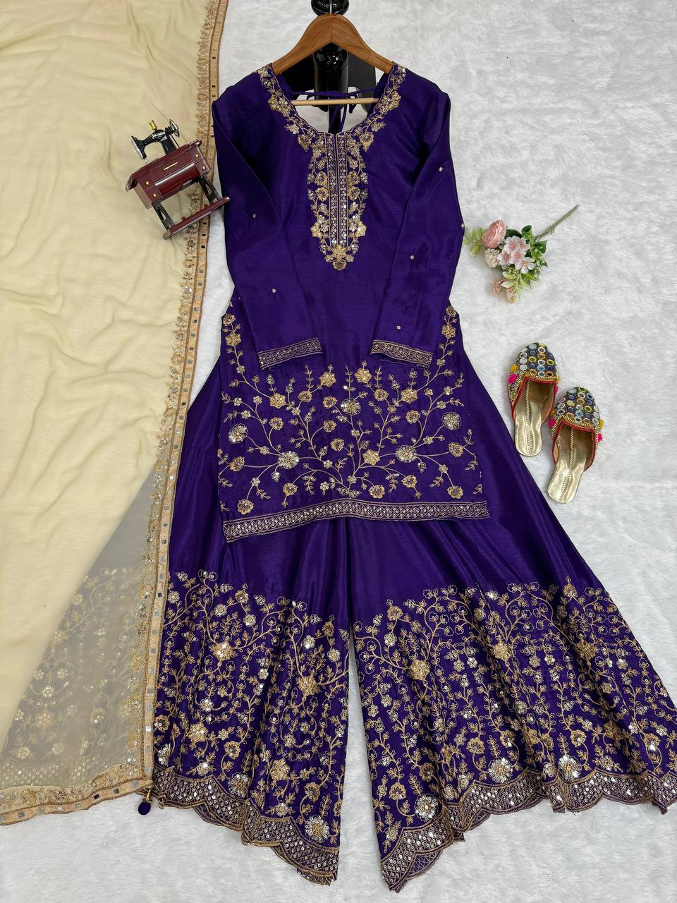 Latest Violet Color Chinon Silk Sequence Work Salwar Suit