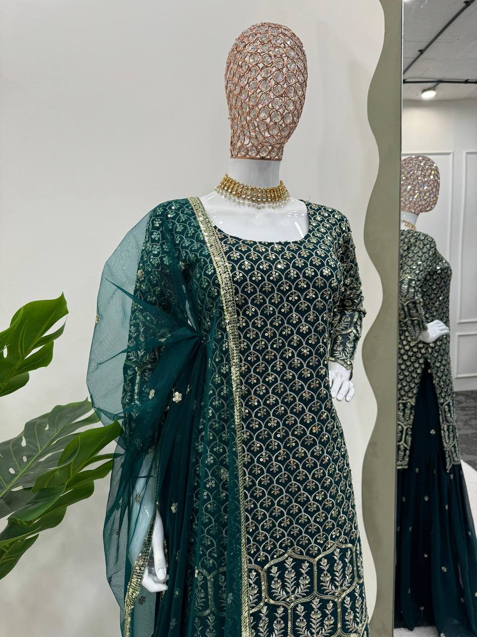 Designer Bottle Green Color Georgette Sequence Work Salwar Suit