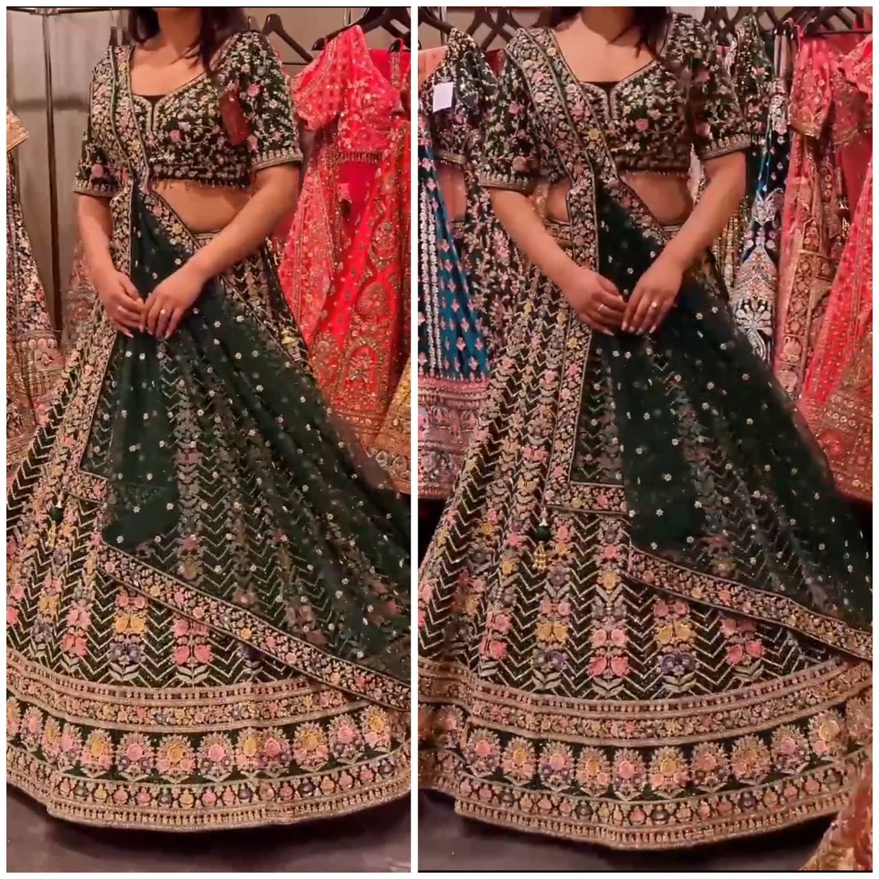 Green Color Georgette Sequence Embroidered Work Lehenga Choli