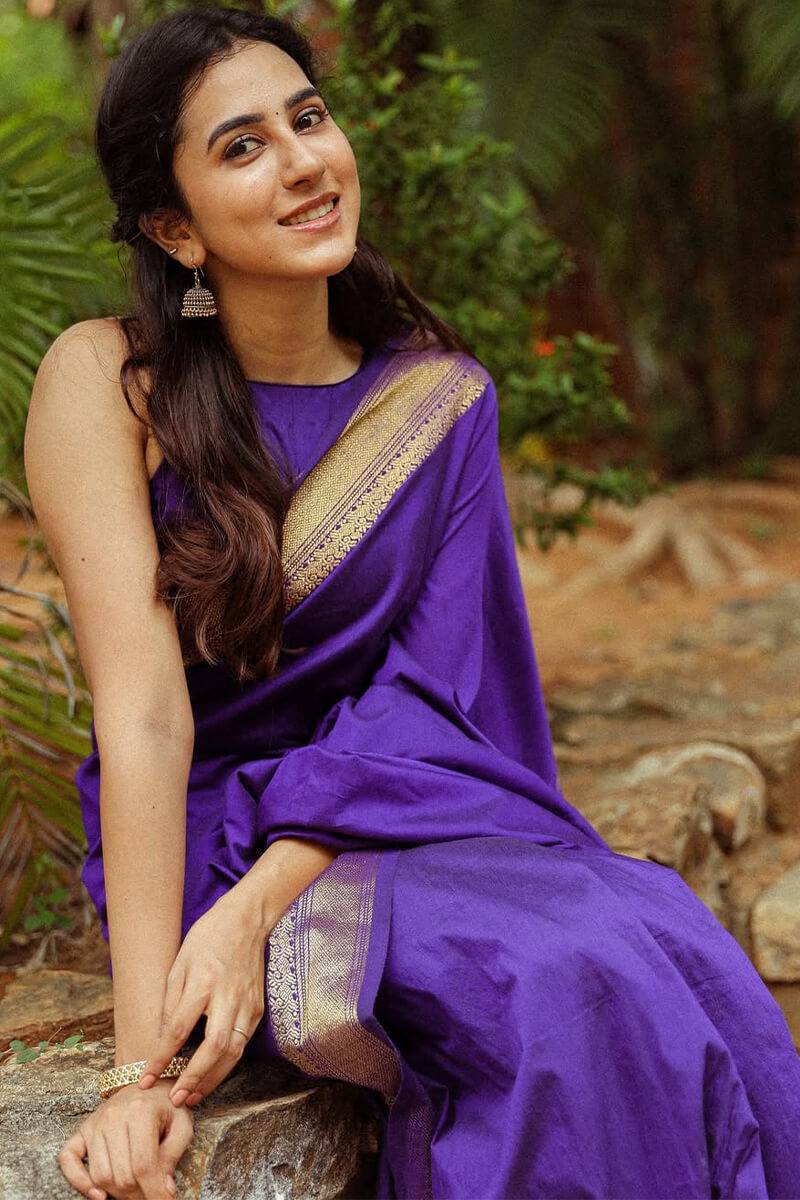 Violet Color Lichi Silk Jacquard Saree