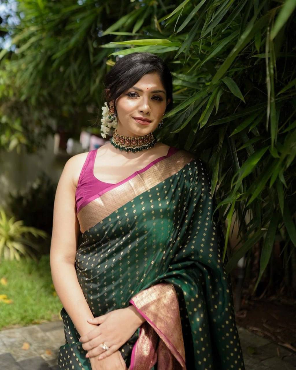 Green Color Lichi Silk Jacquard Saree