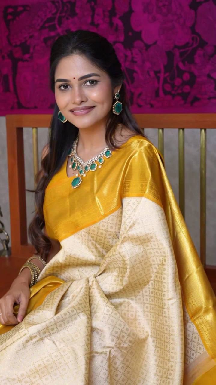 Mustard Color Lichi Silk Jacquard Saree