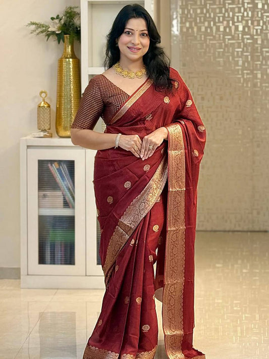 Soft Banarasi Silk Saree with Golden Zari Work
