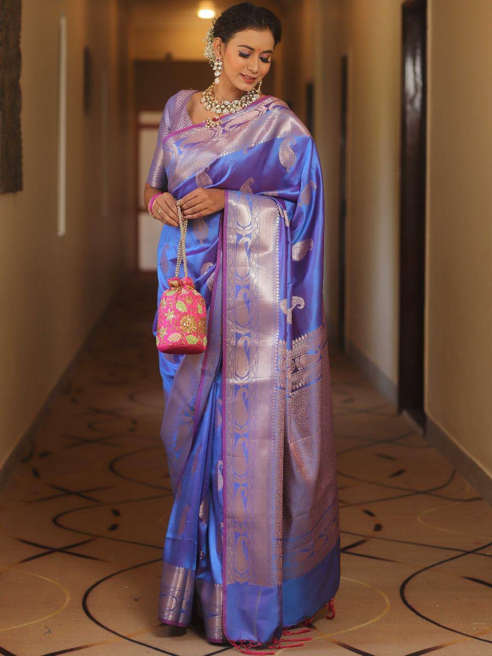 Exquisite Soft Lichi Silk Saree with Rich Jacquard Weaving