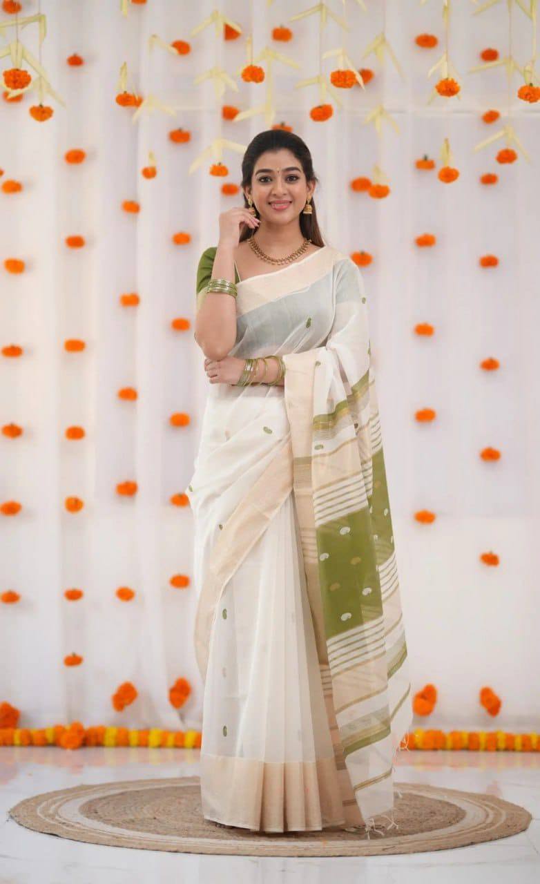 Exquisite Soft Linen Slub Saree with Rich Jacquard Artistry