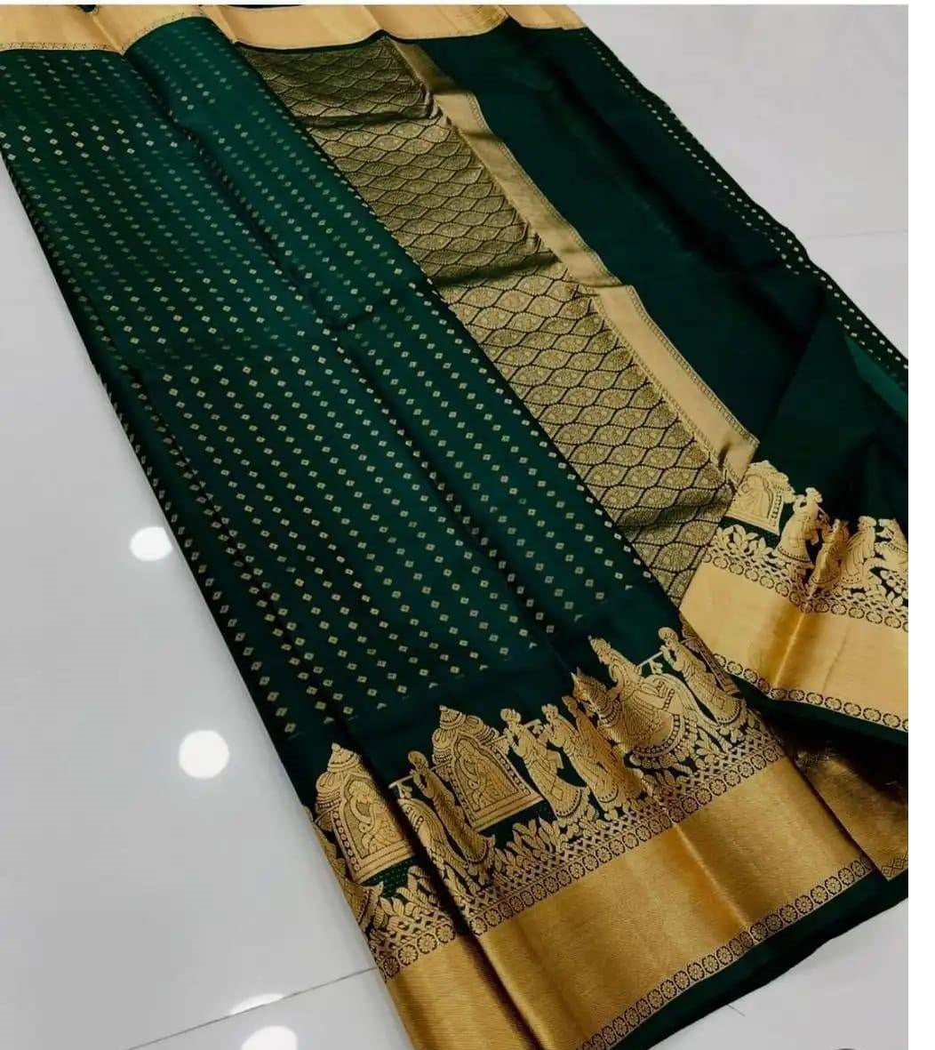 Green Soft Lichi Silk Saree with Jacquard Work